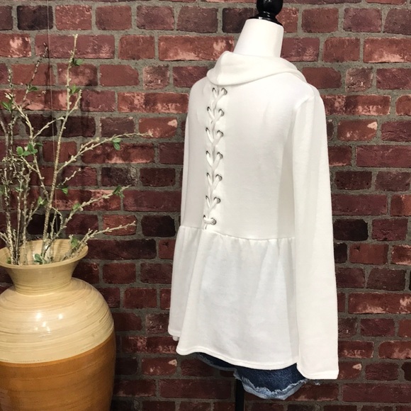 Sz SMALL Cowl Neck Grommet Lace Up Peplum - Picture 2 of 12